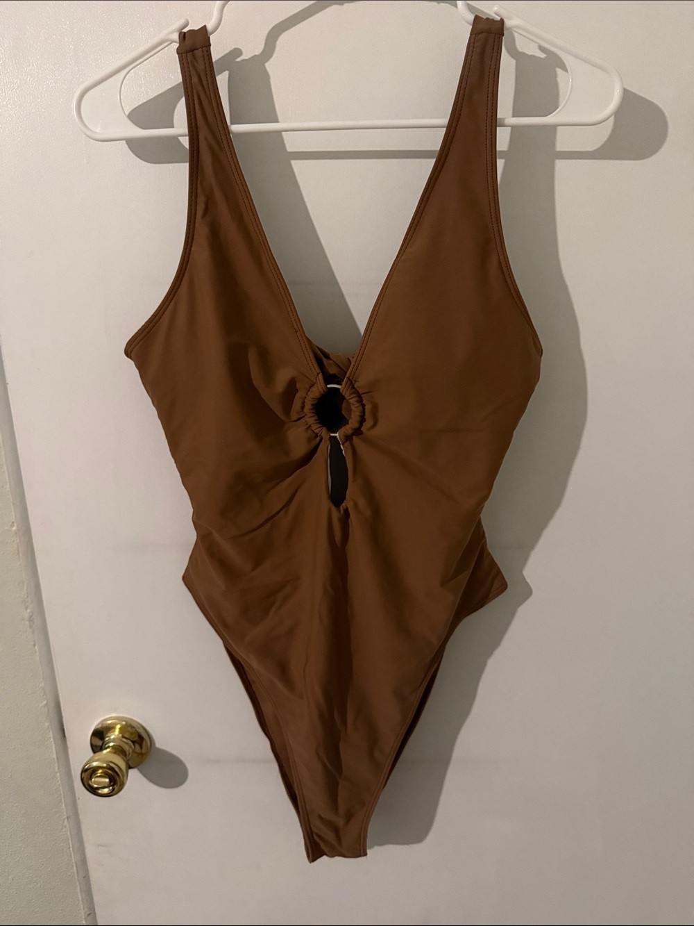 Women’s Brown One-Piece Swimsuit with Center Ring Detail